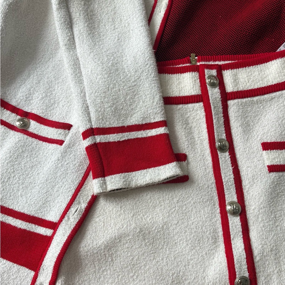 Maje Red and White Knit Cardigan and skirt top size 3, skirt size 36 - Picture 8 of 10